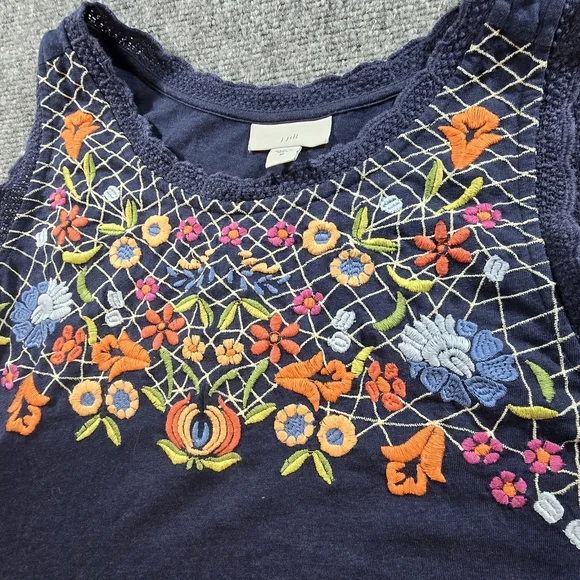 J.Jill Womens Navy Tank Top Floral Embroidery Size Medium - Picture 3 of 7